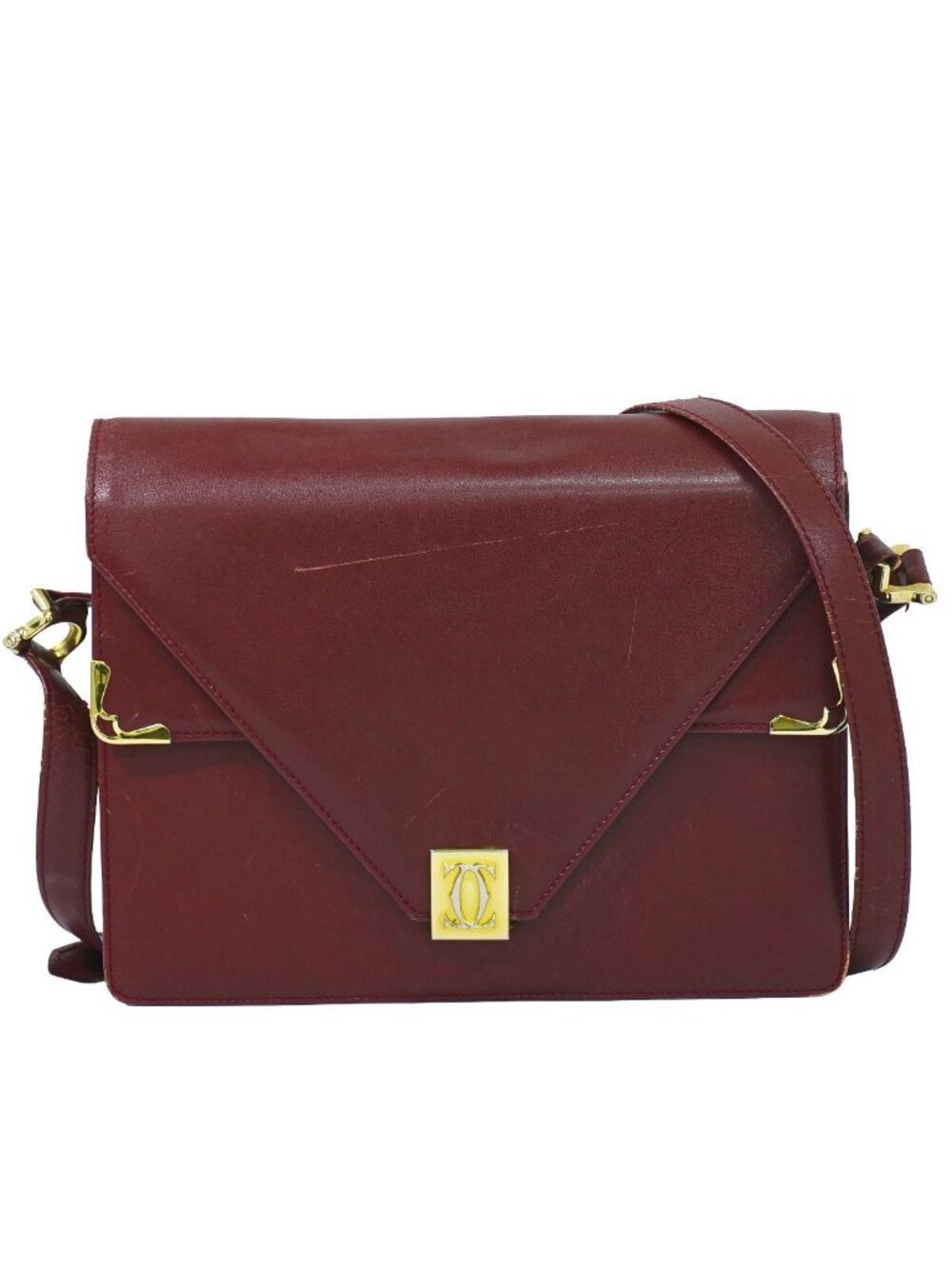 Cartier Must Line Shoulder Bag Pochette Leather Bordeaux
